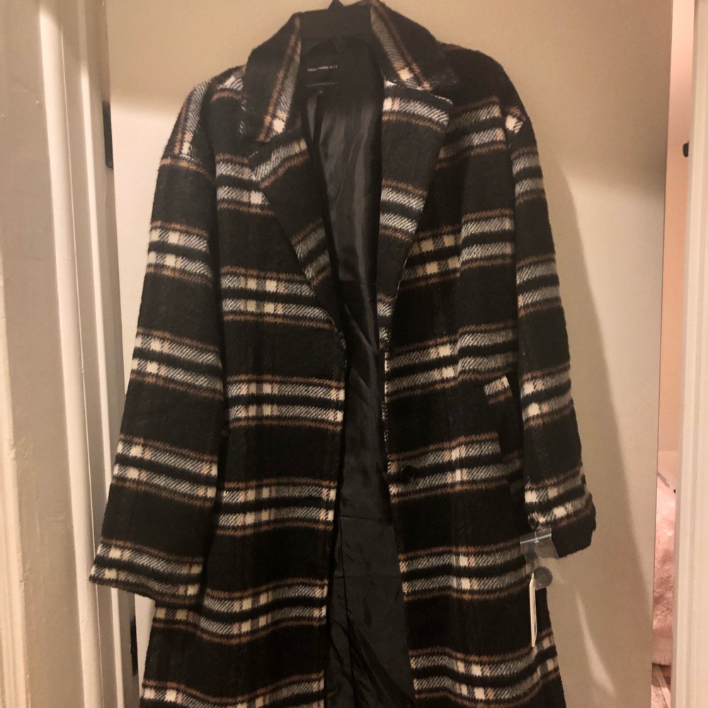 NWT Something Navy Plaid Winter Coat M